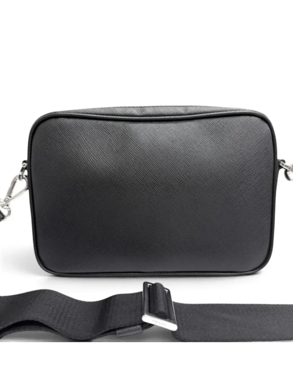 Prada Saffiano Leather Triangle Logo Shoulder Bag Black